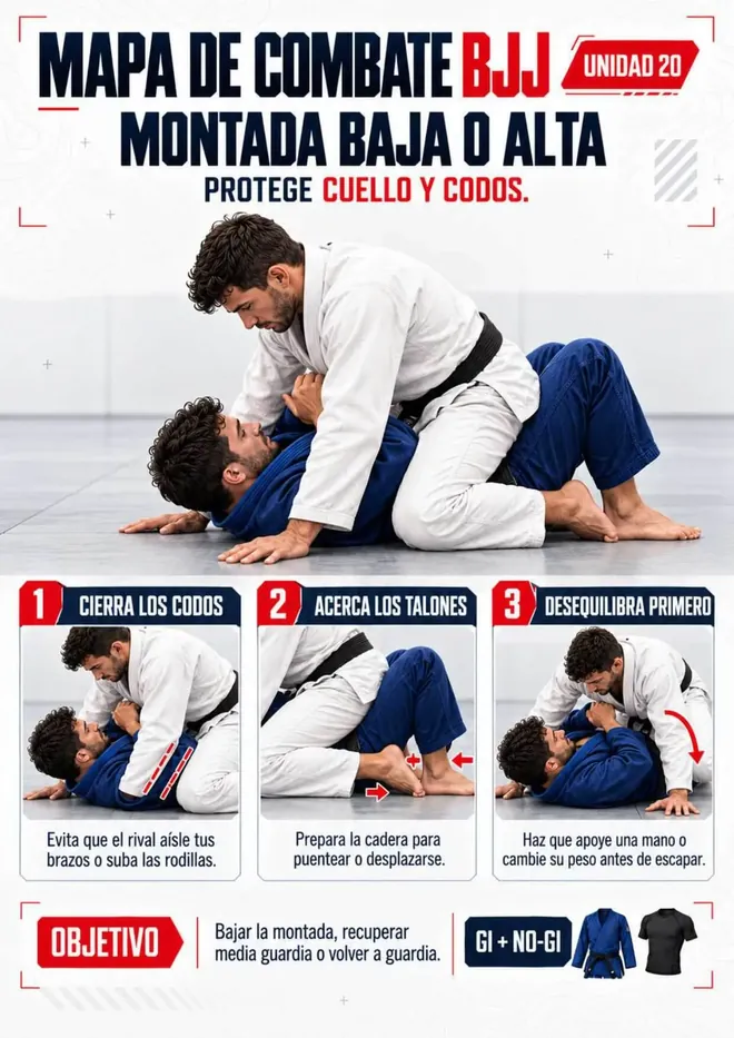 Ficha de montada baja o alta: proteger cuello y codos